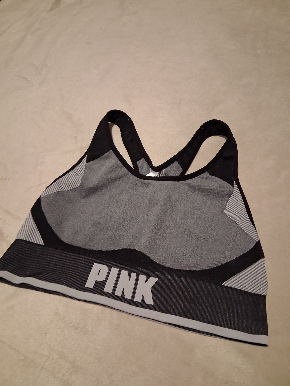 PINK Victoria's Secret Gray and Black Seamless Sports Bra